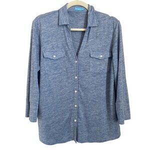 J.McLaughlin Button Down Shirt Top Women's Large Blue Linen Blend